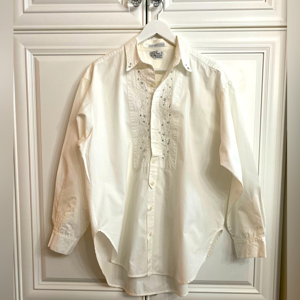 Vtg Freego Women’s Sz Medium White Long Sleeve Cotton Western Style Shirt Top